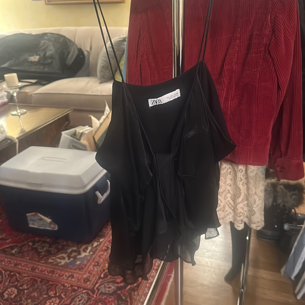 Satin Black v neck tank top from Zara